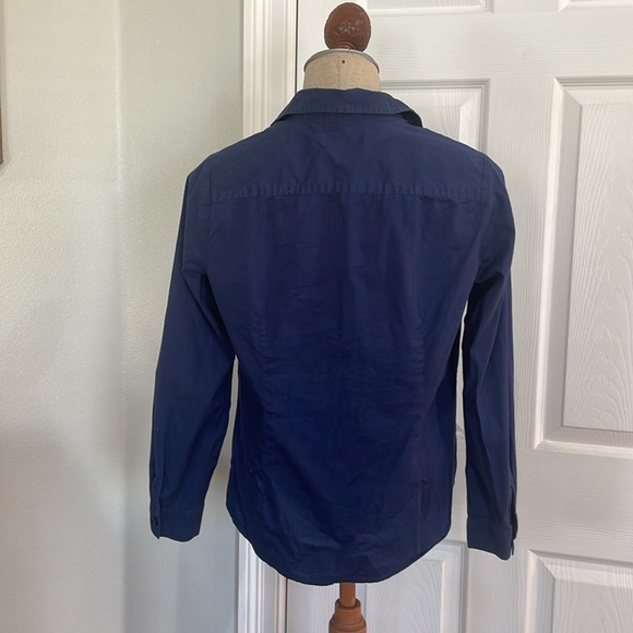 Coldwater creek long sleeve button-down navy blue shirt cotton stretch women 8 S - Picture 4 of 8